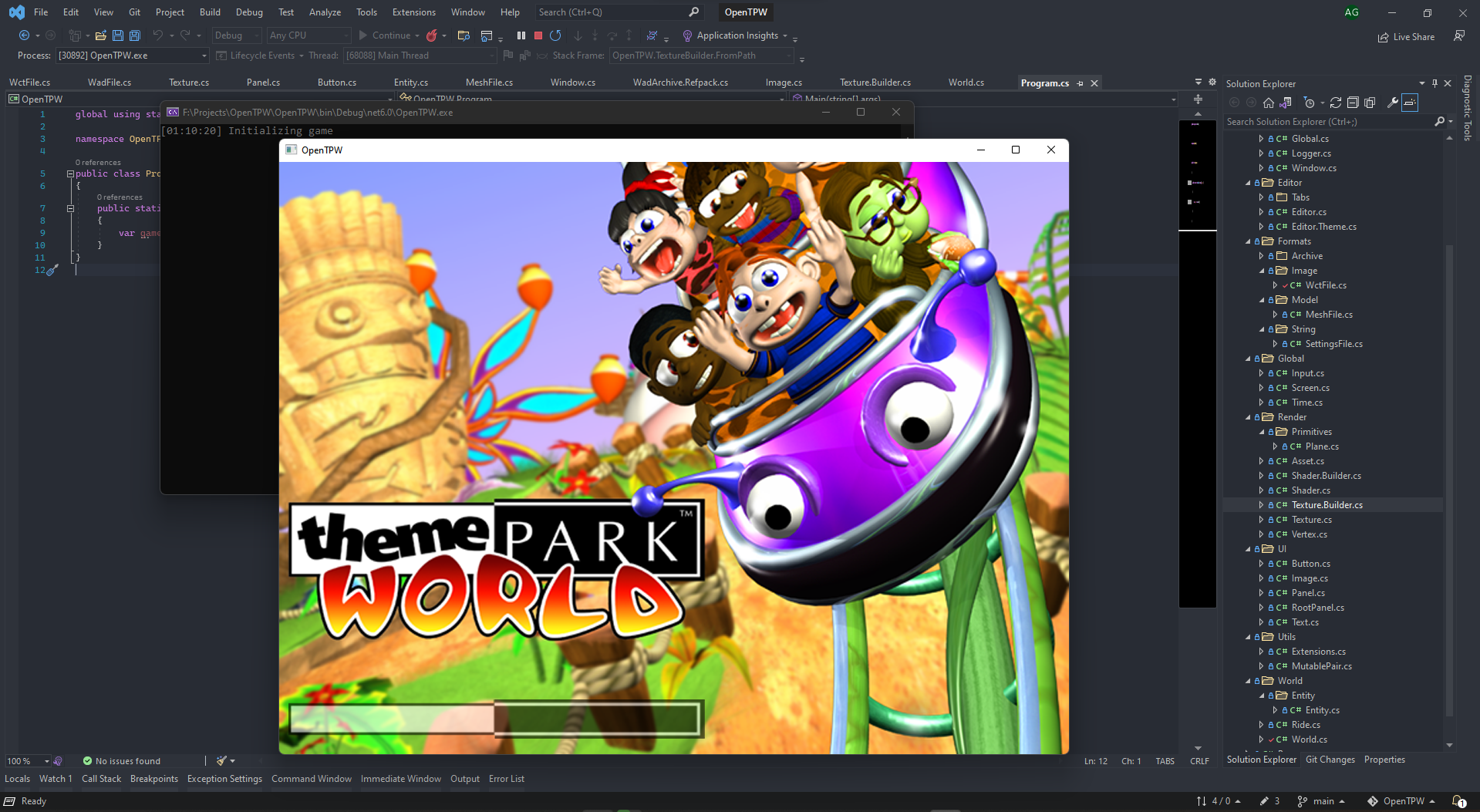 OpenTPW screenshot showing the game's loading screen